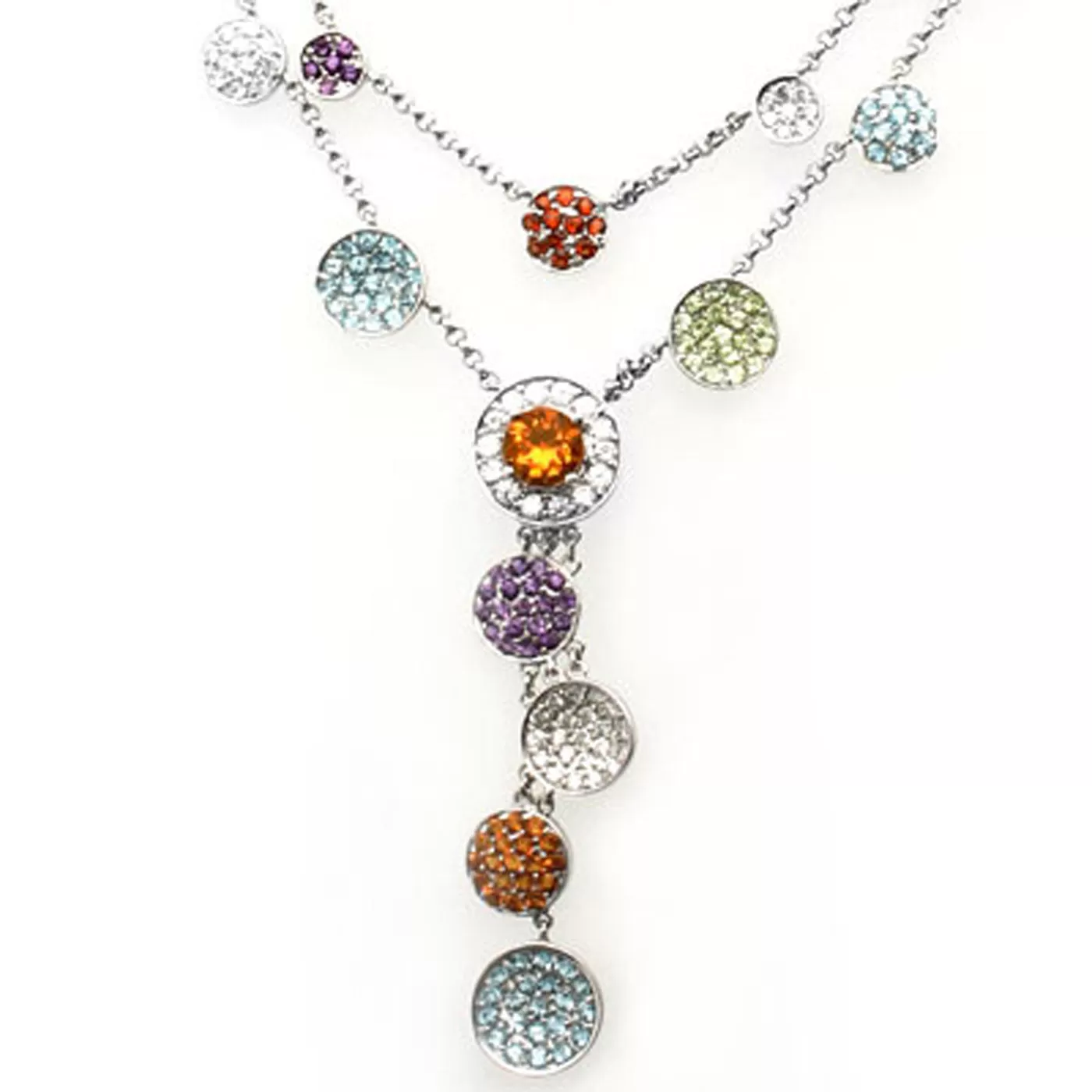 18k White Gold Multi-Colored Gemstone and Diamond Fashion Necklace