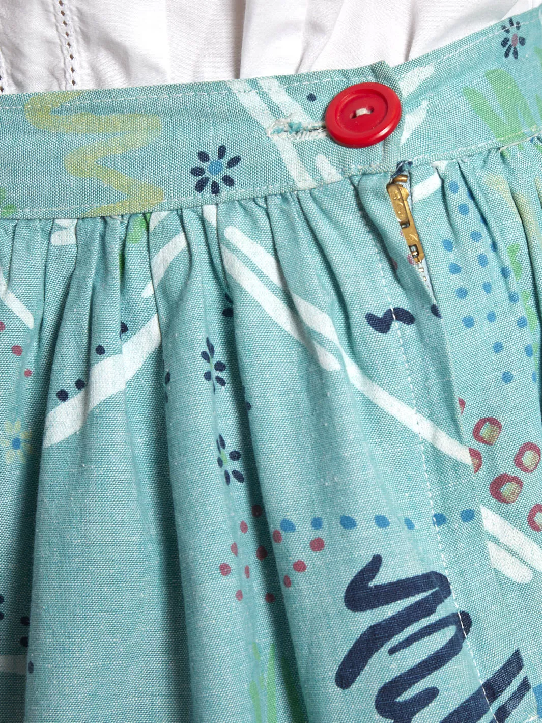 1950s inspired midi skirt in teal cotton with abstract pattern