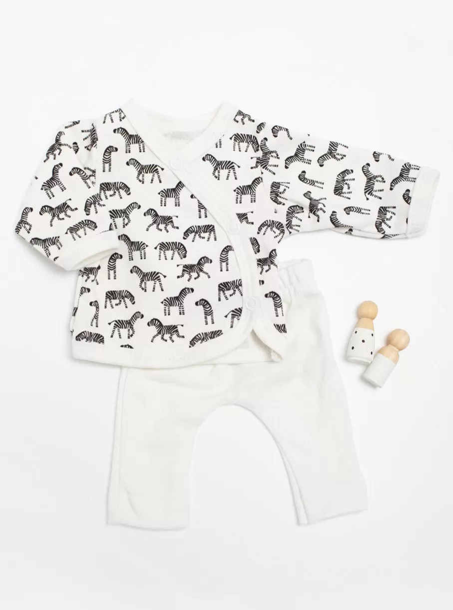 2 piece wrap top & trouser set, Little Zebras print, Organic Cotton