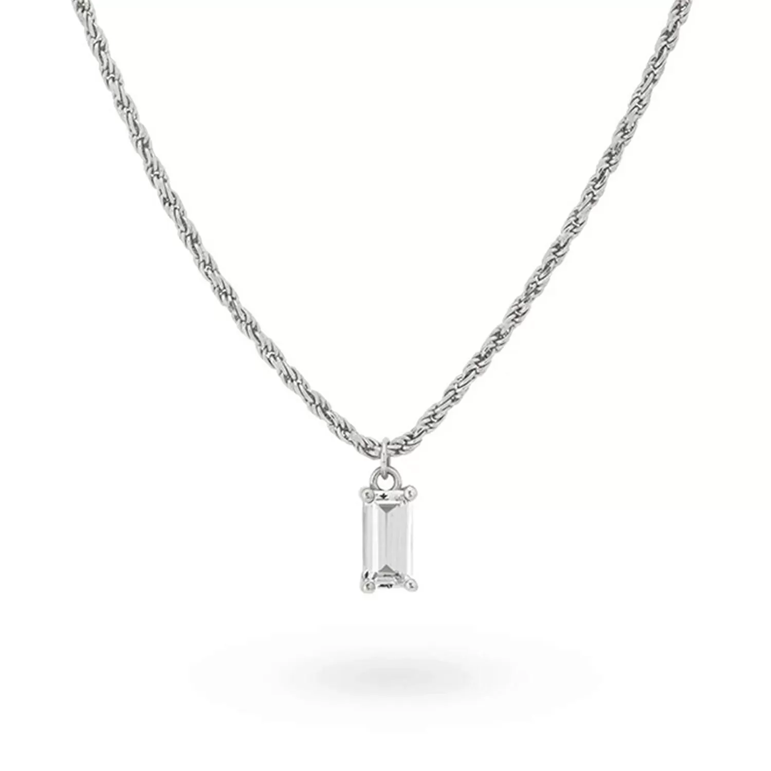 24Kae Twisted Chain Solitaire Pedant Necklace, Silver