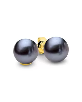 9ct Black Round Freshwater Pearl Studs 10-10.5mm