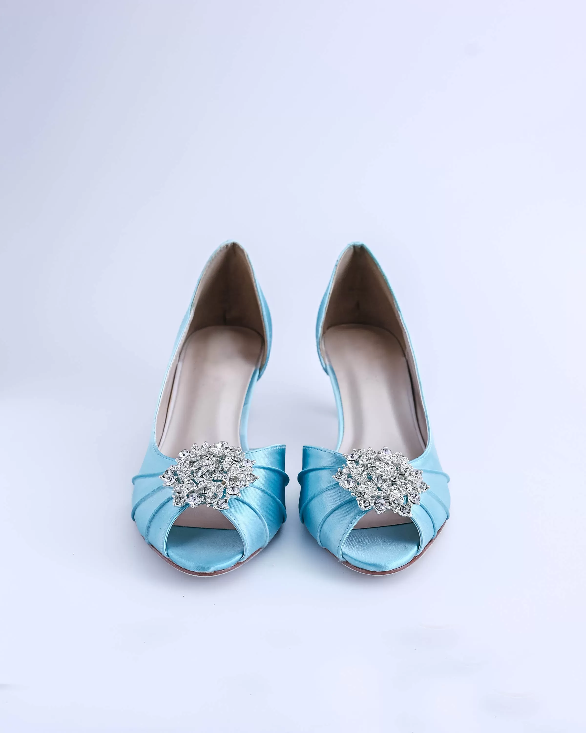 Abby Blue Box Bridal Heels with Classic Crystal Cluster