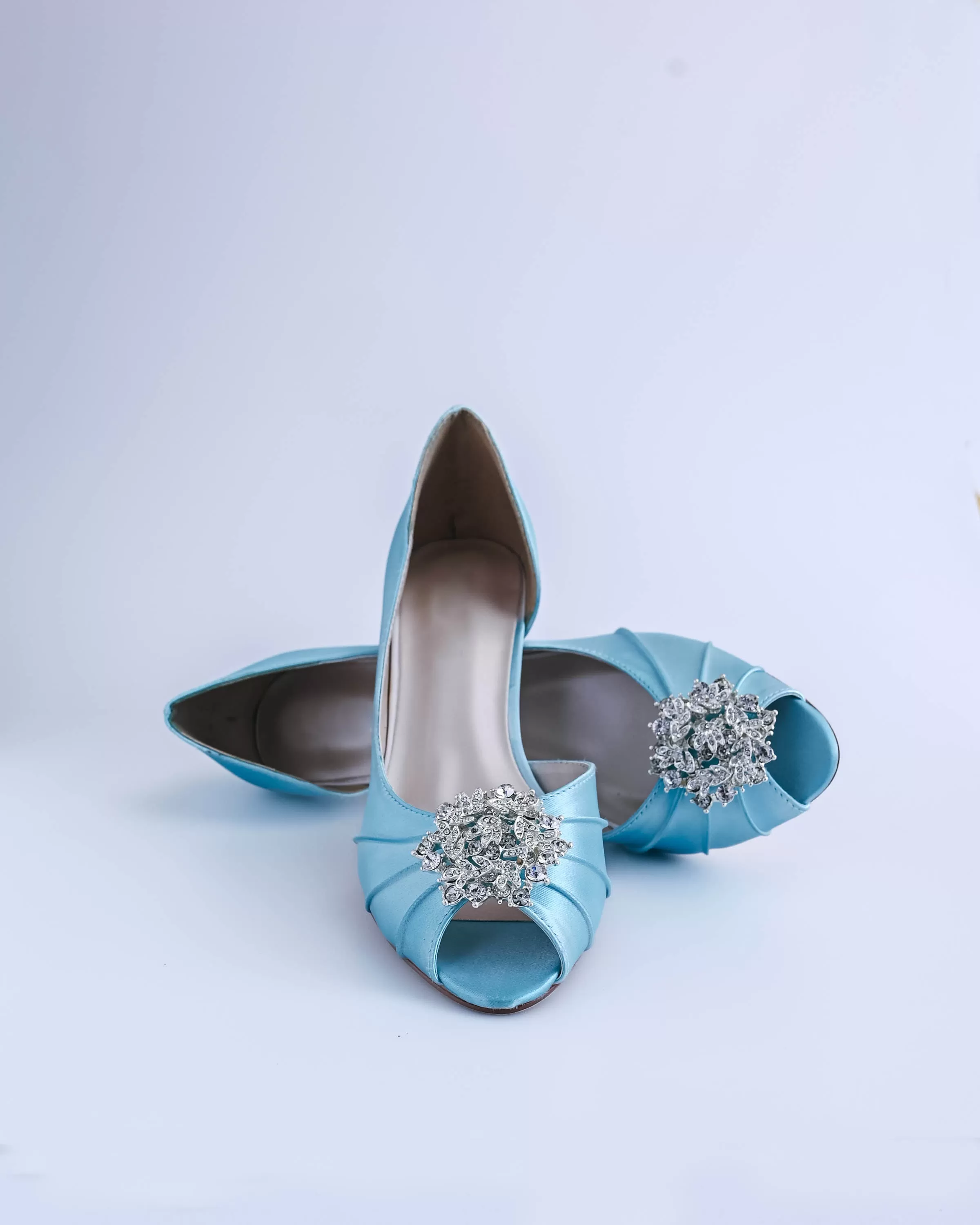 Abby Blue Box Bridal Heels with Classic Crystal Cluster