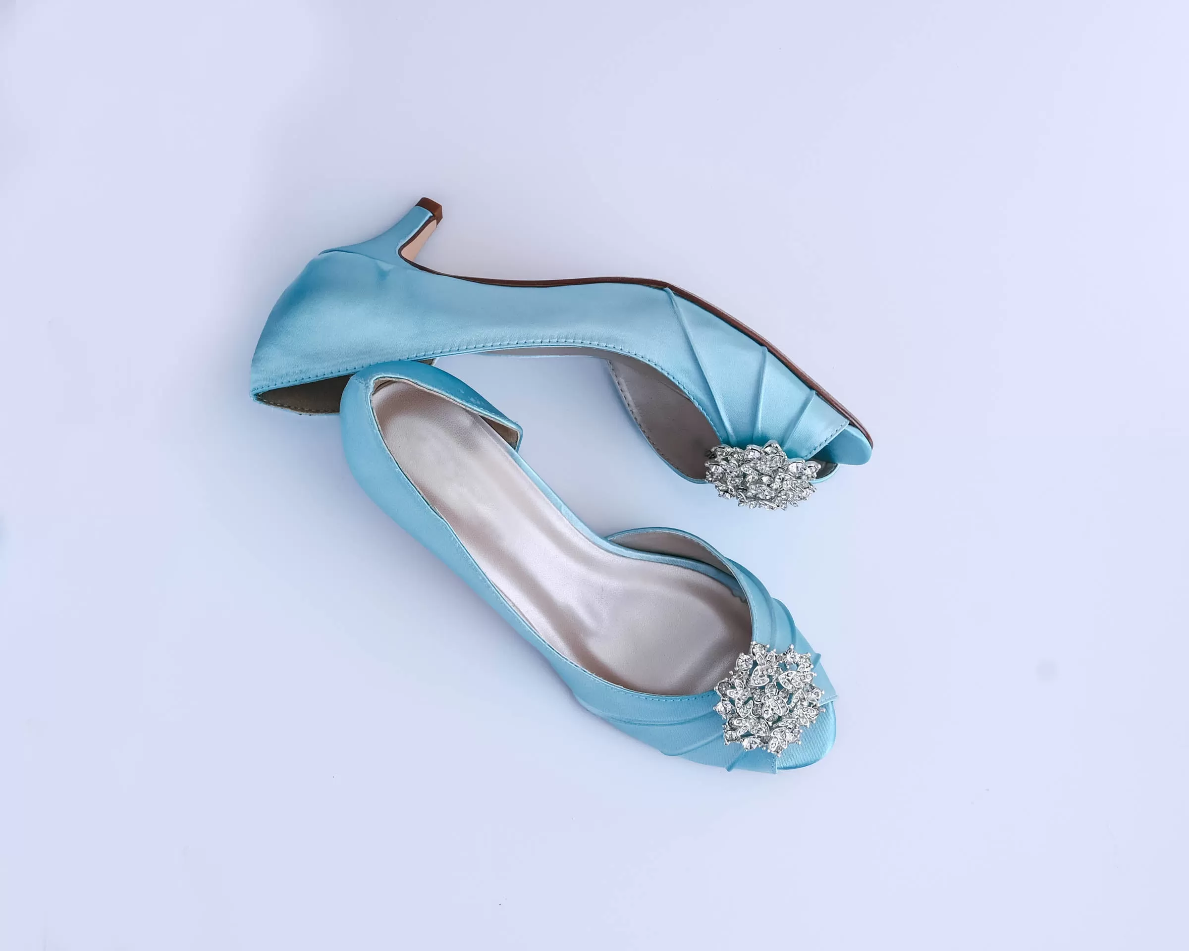 Abby Blue Box Bridal Heels with Classic Crystal Cluster