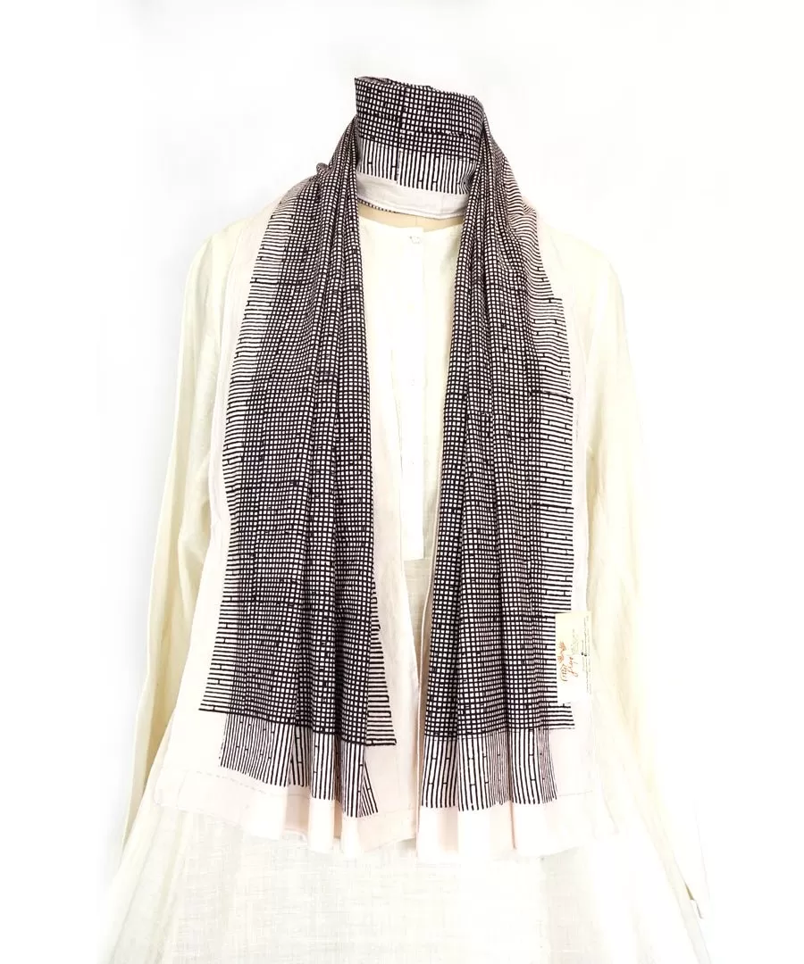 ABSTRACT - Black/white Hand block printed Cotton Stole