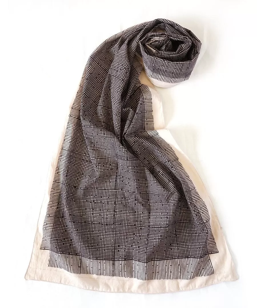 ABSTRACT - Black/white Hand block printed Cotton Stole