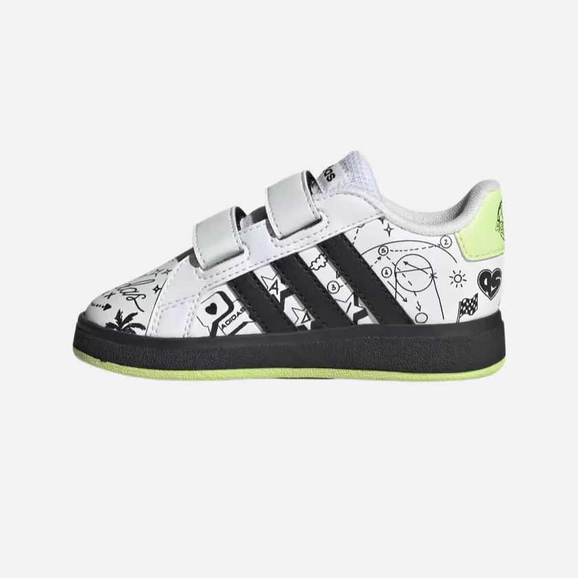 Adidas Grand Court 2.0 Kids Unisex Shoes (0-3 Years) -Cloud White/Core Black/Pulse Lime