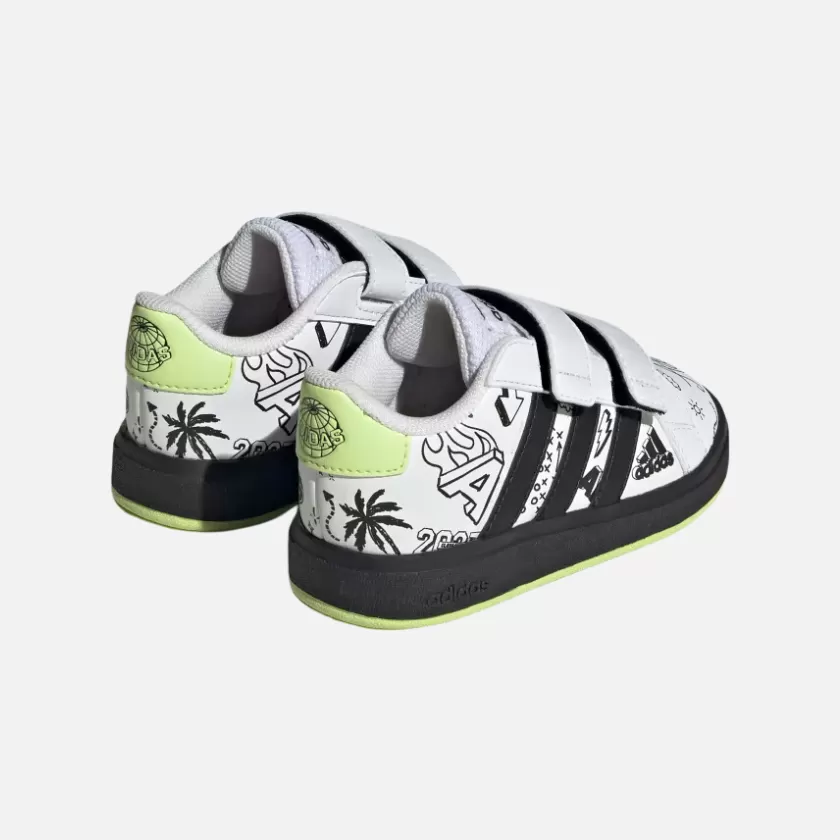 Adidas Grand Court 2.0 Kids Unisex Shoes (0-3 Years) -Cloud White/Core Black/Pulse Lime