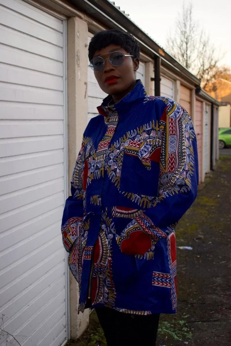 African Coat in Blue Dashiki - African Winter Coat