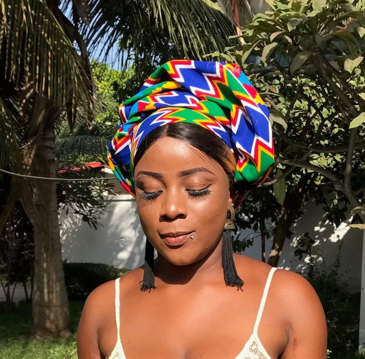 African Head Wrap in Blue Kente