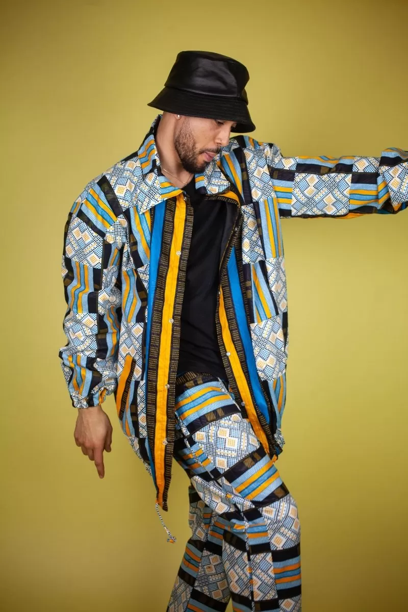 African Puffer Jacket In Blue Kente