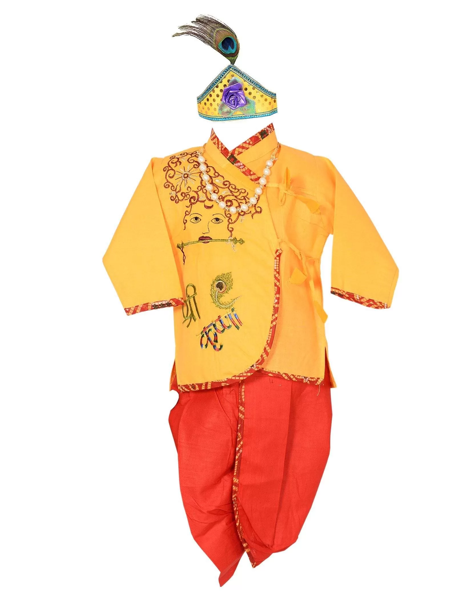 Ahhaaaa Cotton Handwork Krishna Dress Kurta with Dhoti Pant for Boys