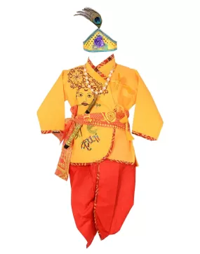 Ahhaaaa Cotton Handwork Krishna Dress Kurta with Dhoti Pant for Boys