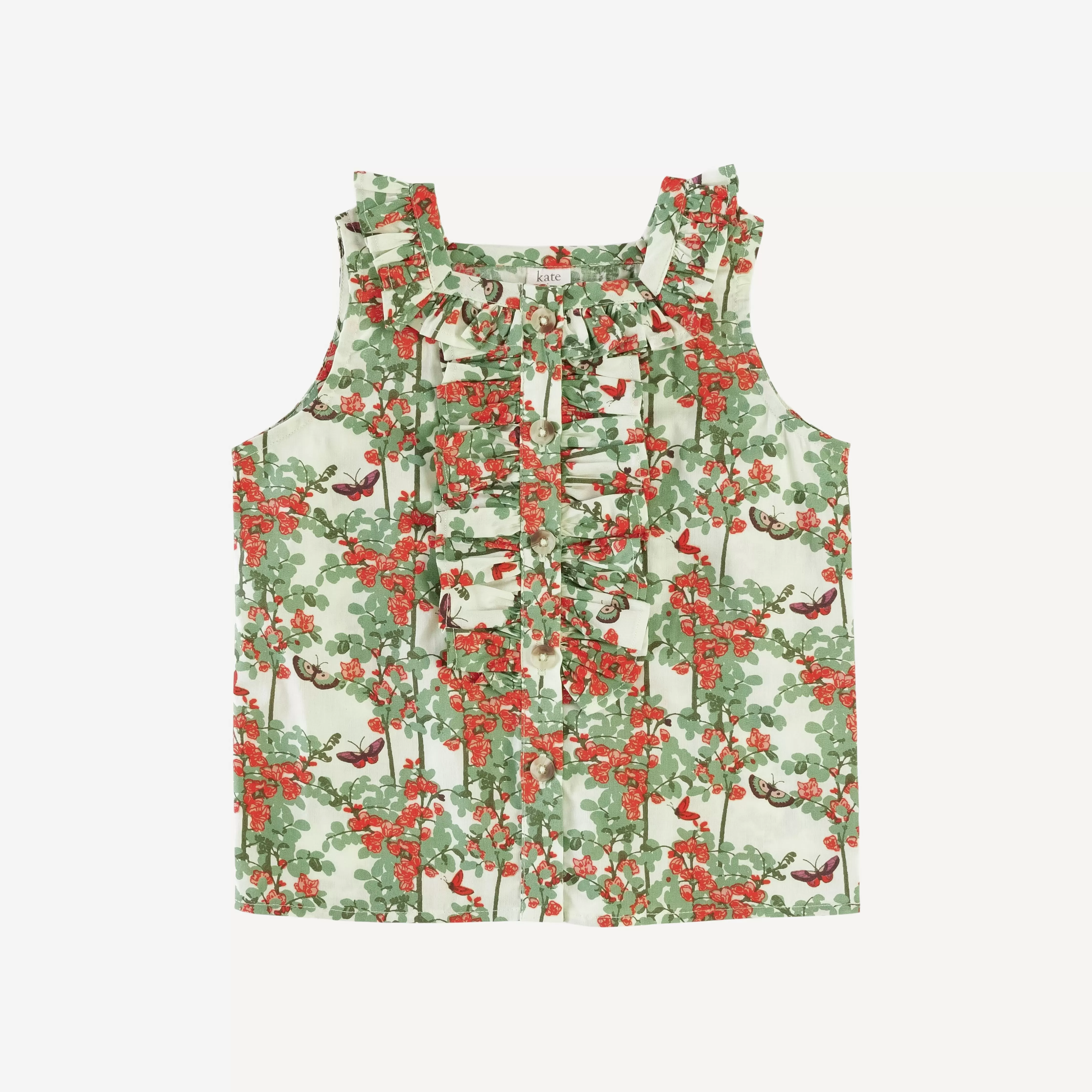 alice tank | green sweet pea butterfly | organic cotton woven