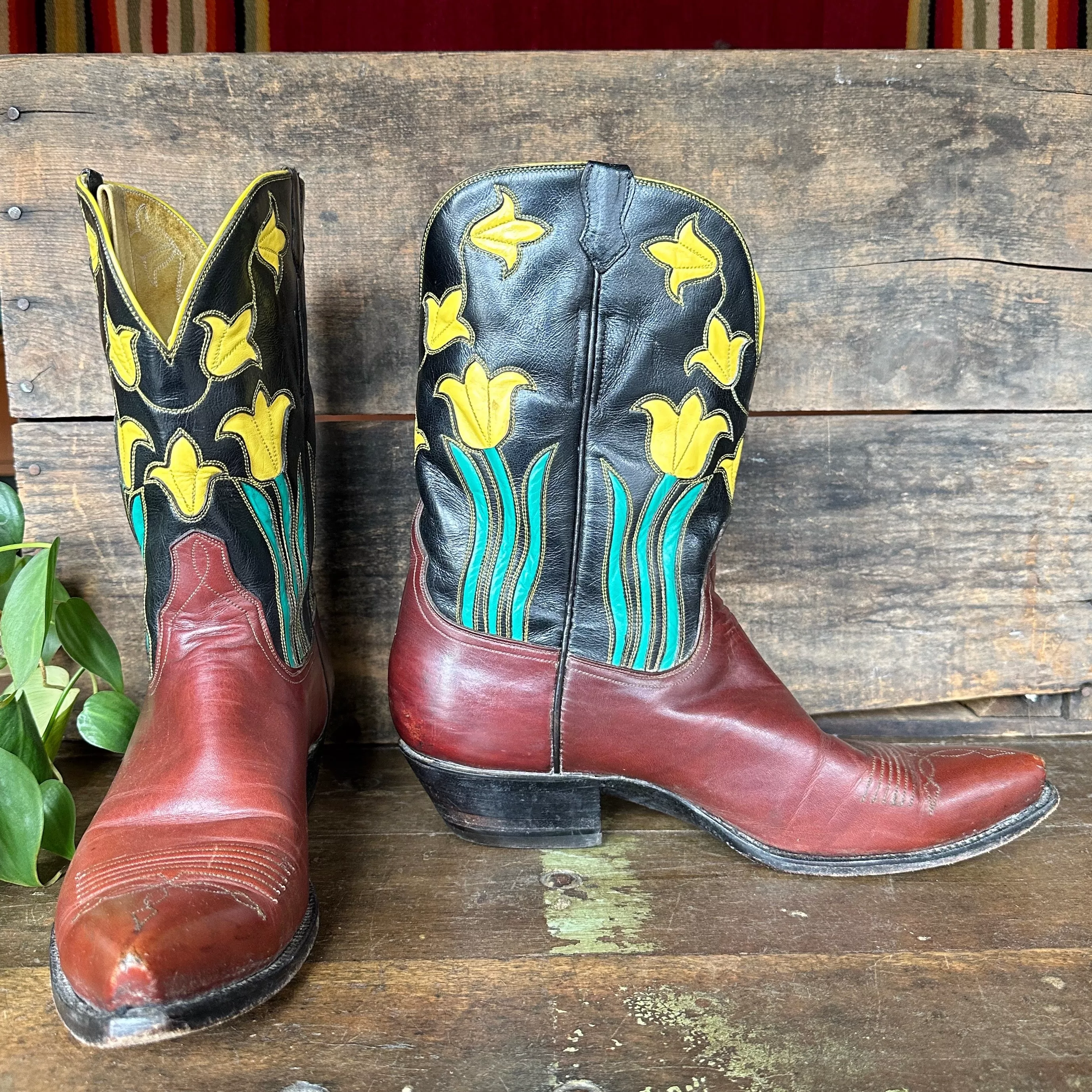 AMMONS Handmade Tulip Inlay Boots Mens 9.5 to 10 Women's 11