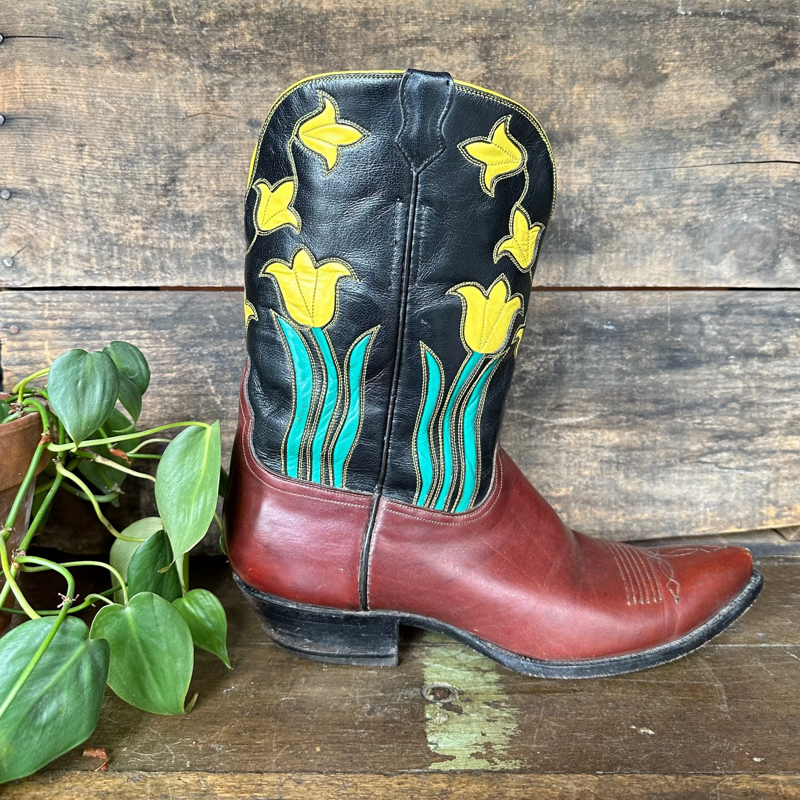 AMMONS Handmade Tulip Inlay Boots Mens 9.5 to 10 Women's 11