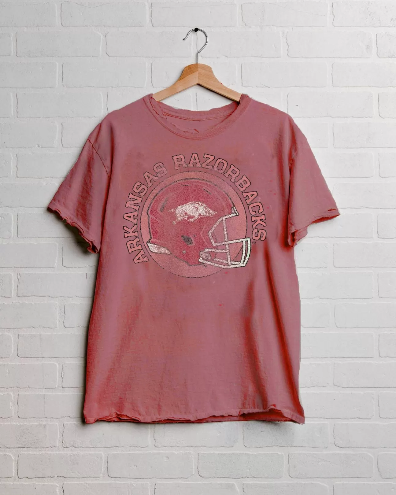 Arkansas Razorbacks Helmet Circle Red Thrifted Tee