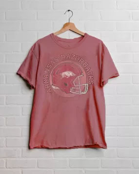 Arkansas Razorbacks Helmet Circle Red Thrifted Tee