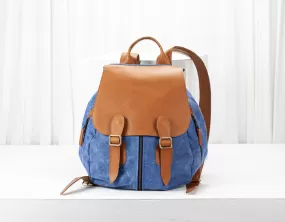 Artemis backpack - Blue stonewashed canvas and Brown leather