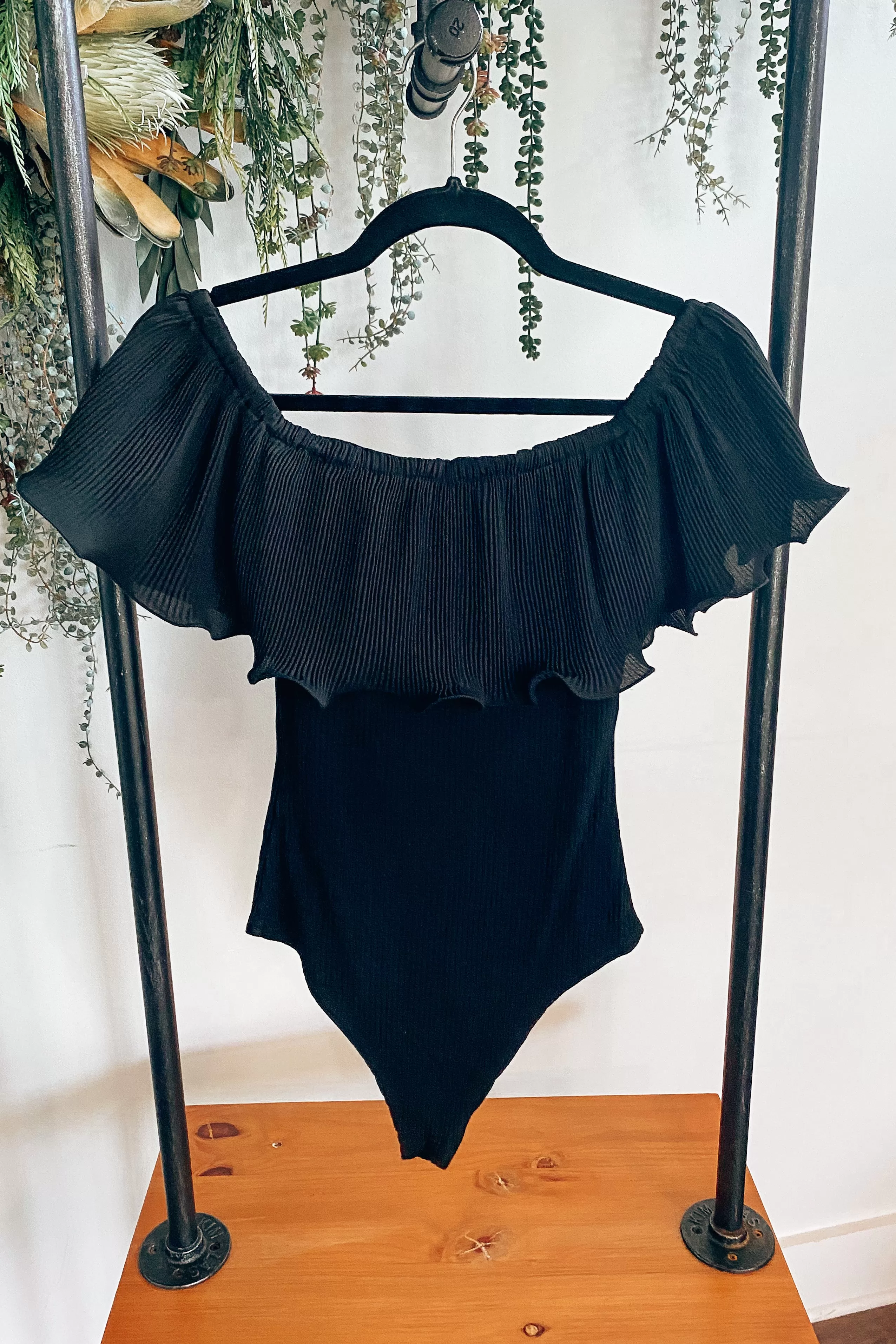 Audrey Black Accordion Bodysuit