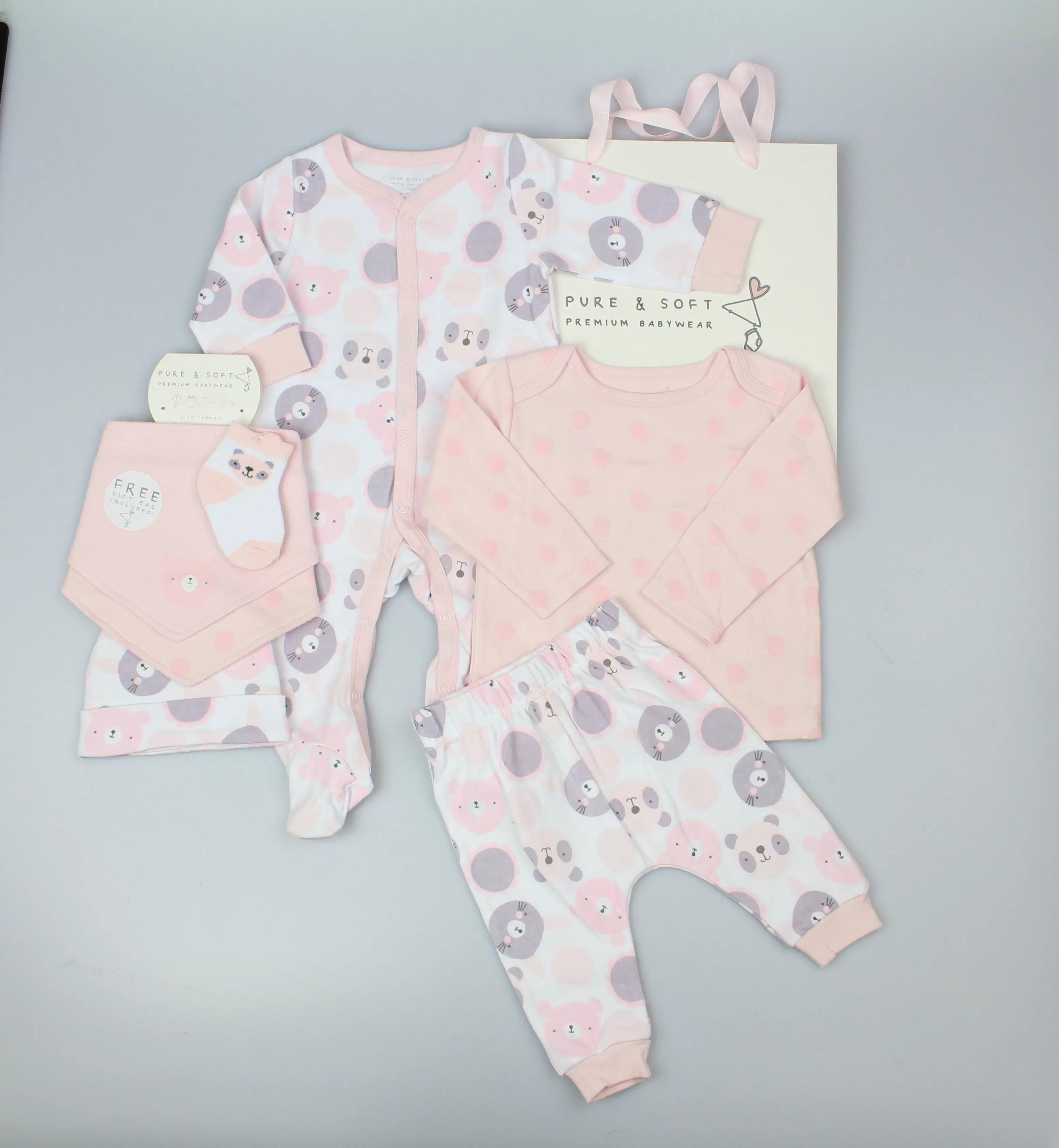 Baby Girls 7pc Gift Set - Panda (PK6) (0-6M) E13344