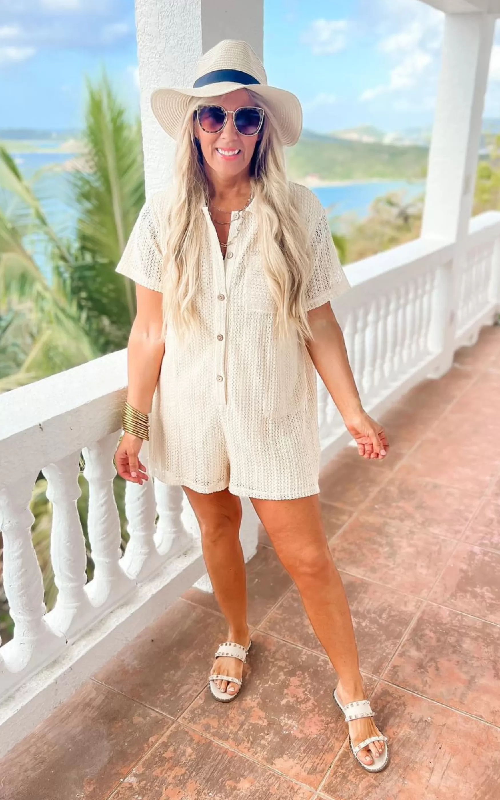 Beige Crochet Romper- Final Sale