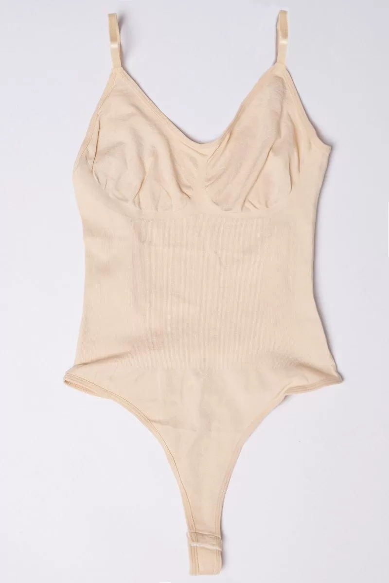 Beige Seamless Backless Sculpting Bodysuit