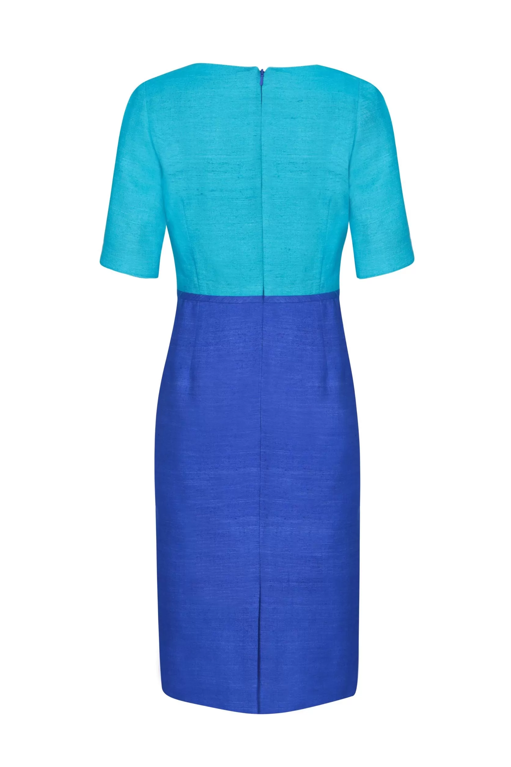 Bi-Colour Silk Shift Dress with V Neck - Amelia