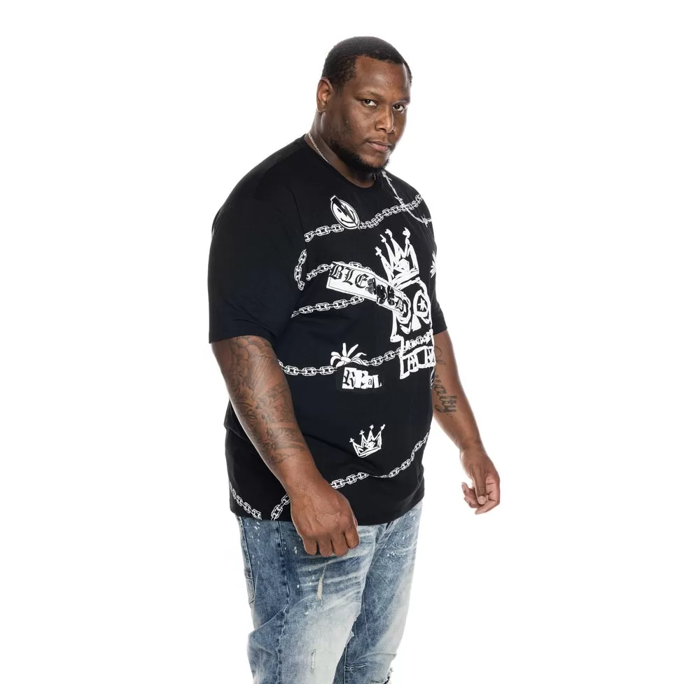 Big and Tall Mixed Media Fashion Tee -Black