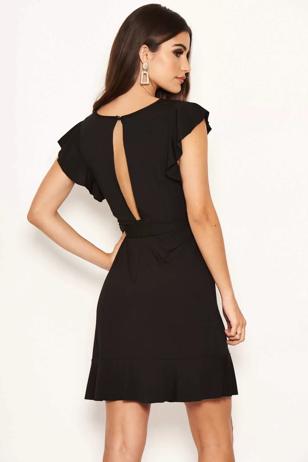 Black D Ring Ruffle Dress