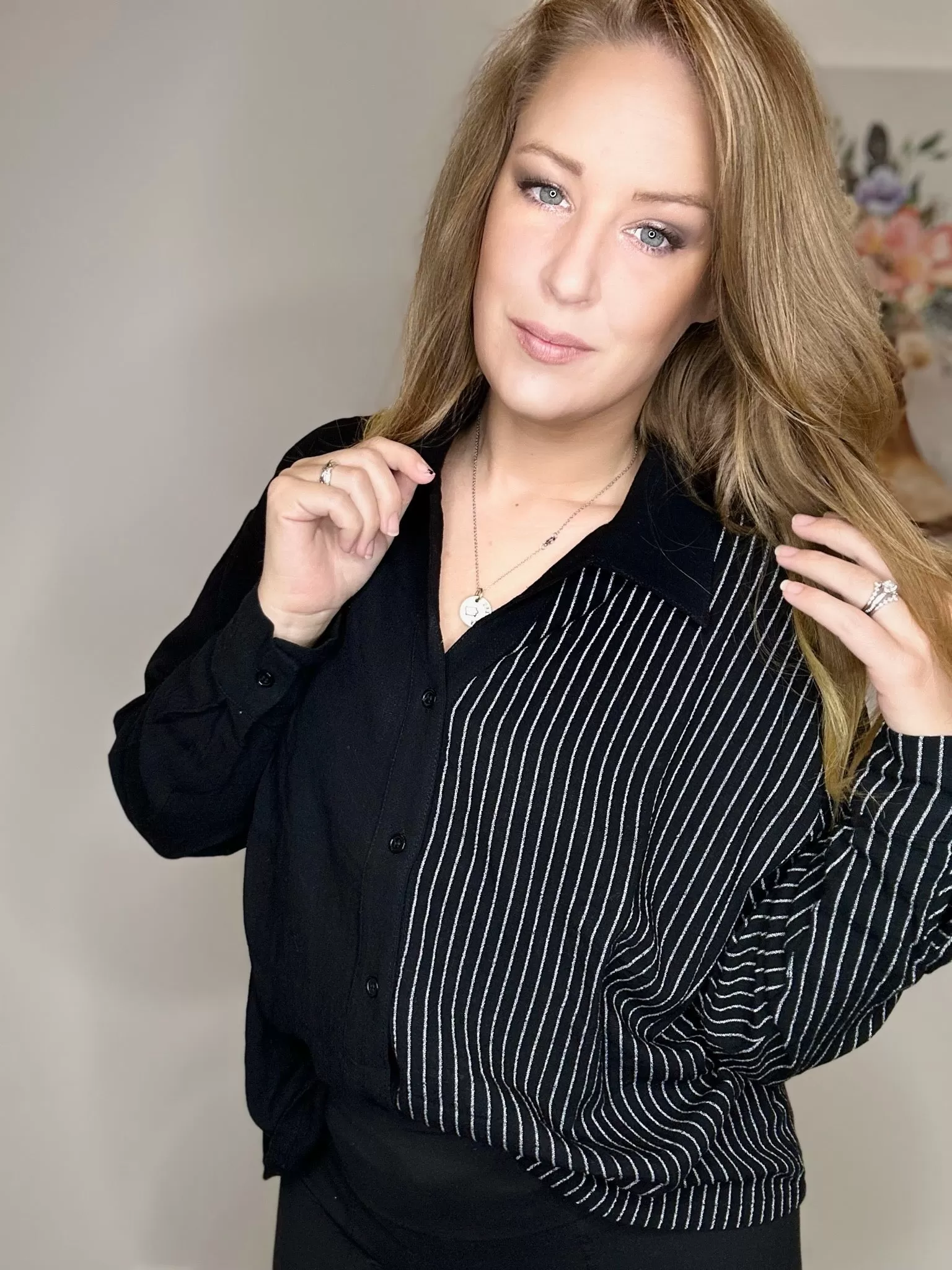 Black Striped Button Down Long Sleeve