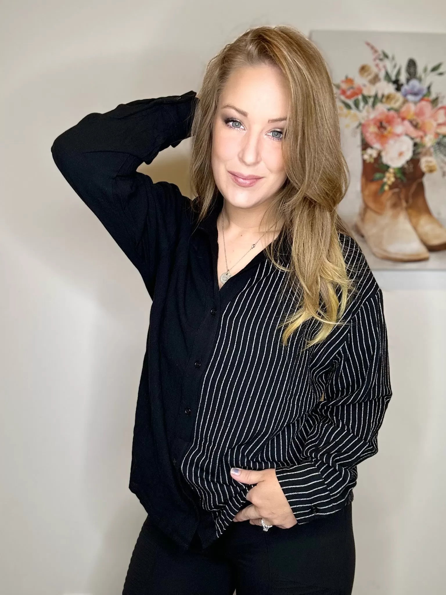 Black Striped Button Down Long Sleeve