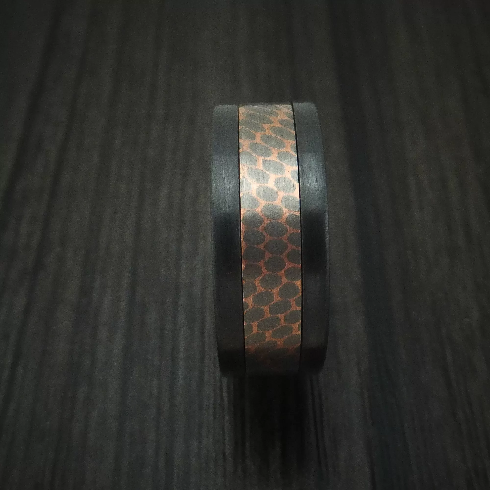 Black Zirconium and Superconductor Men's Ring Custom Made Titanium-Niobium and Copper Band