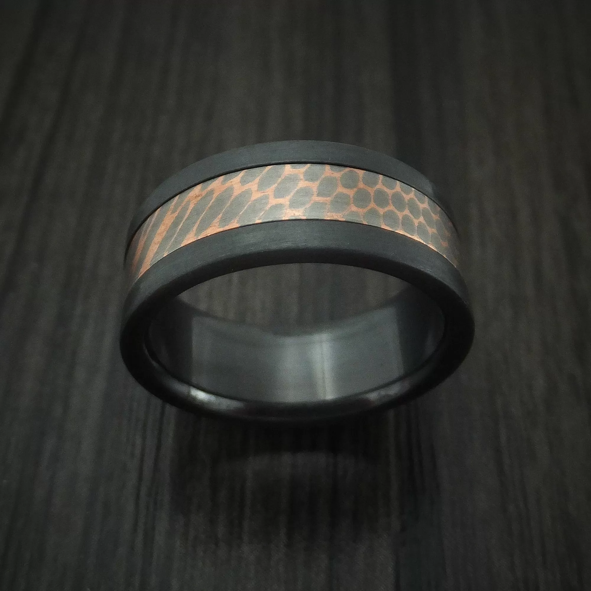 Black Zirconium and Superconductor Men's Ring Custom Made Titanium-Niobium and Copper Band