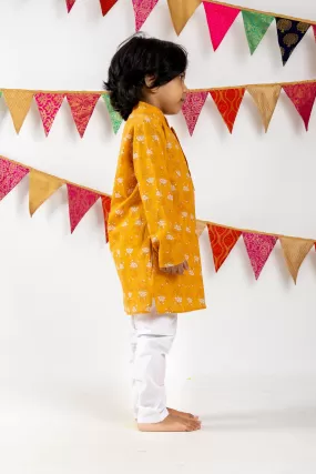 Block Printed Cotton Floral Kurta with Pyjama for Boys