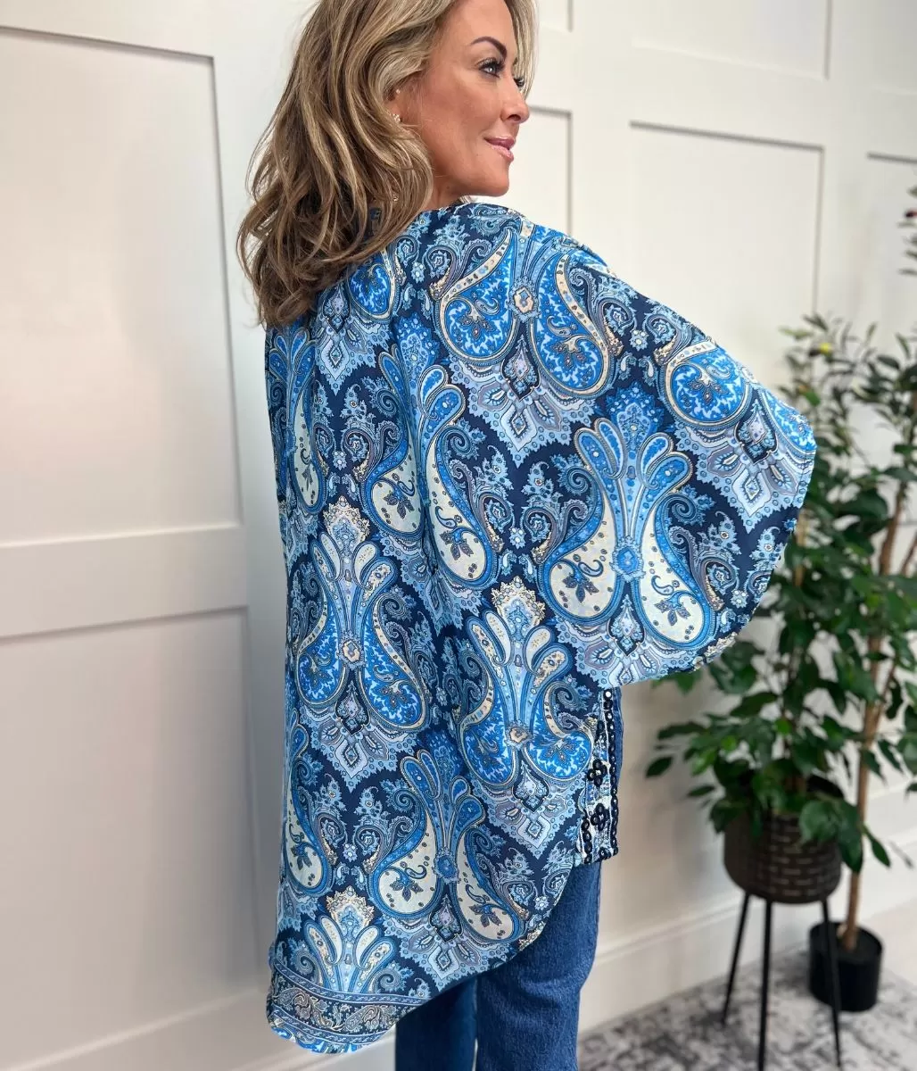 Blue Cocoon Embellished Kimono