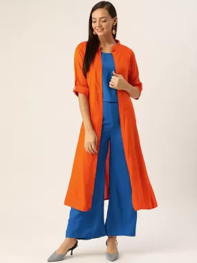 BLUE SET WITH ORANGE SHRUG