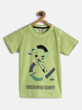 Boys Regular Fit Neon Green Cotton T-shirt