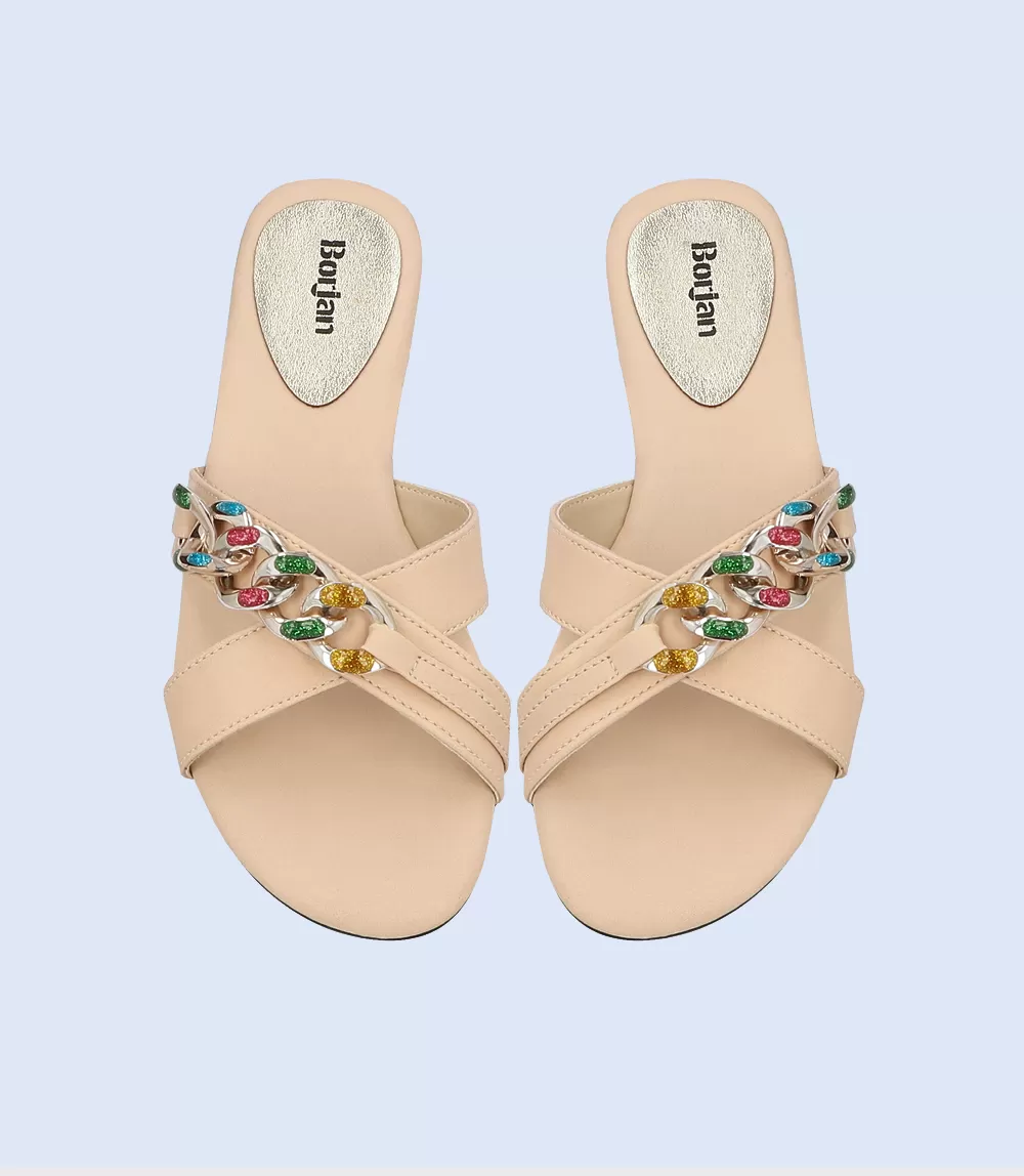 BW8045-BEIGE-Women Casual Slipper