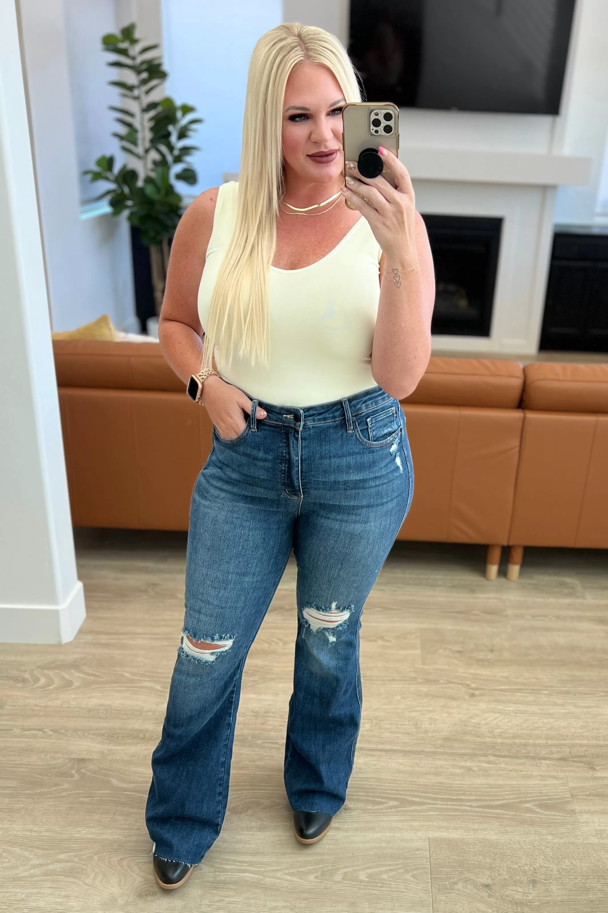 Cassandra High Rise **TUMMY CONTROL** Distressed Flare Judy Blue Jeans