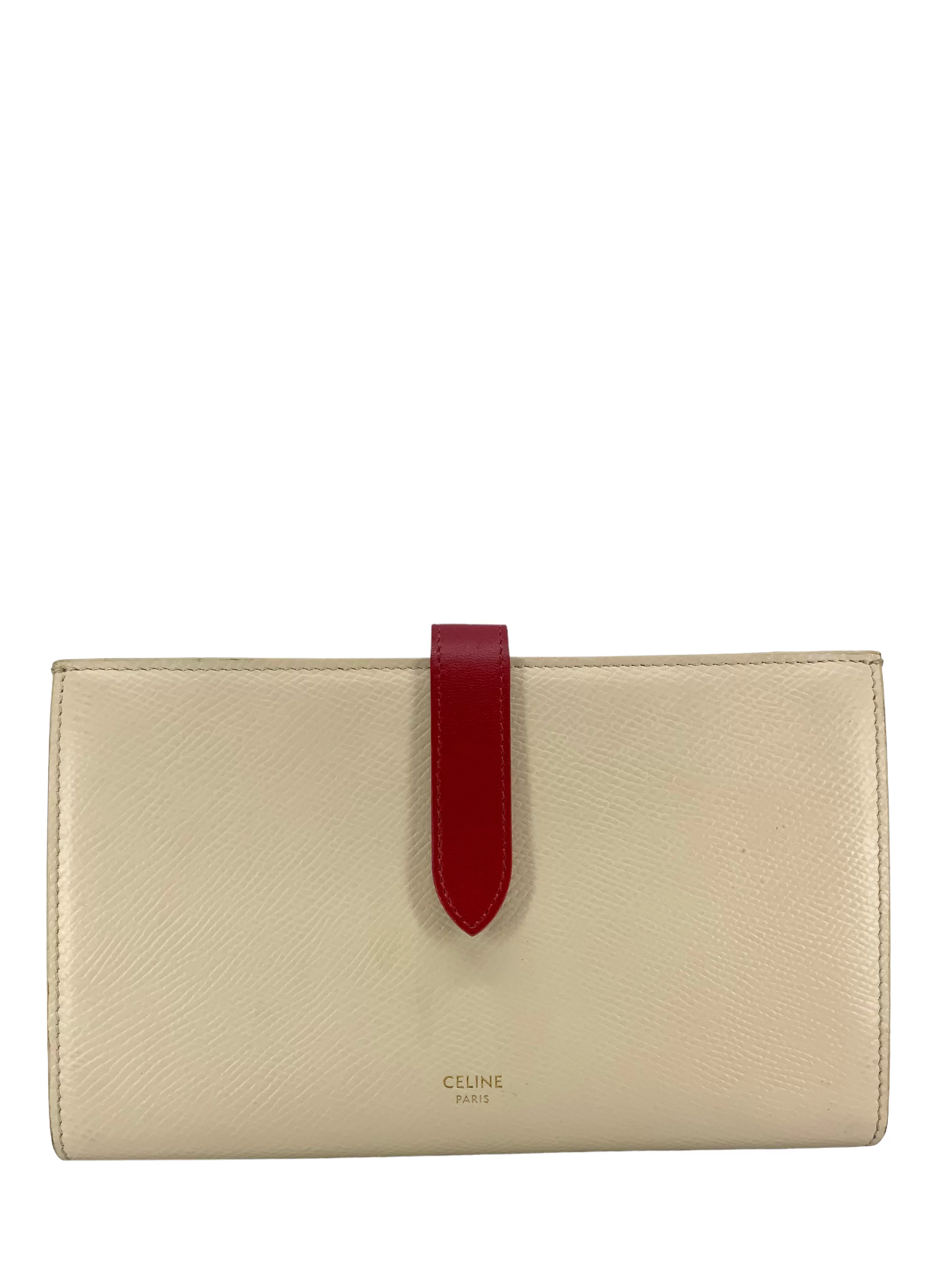 Celine Bicolor Grained Calfskin Large Strap Wallet