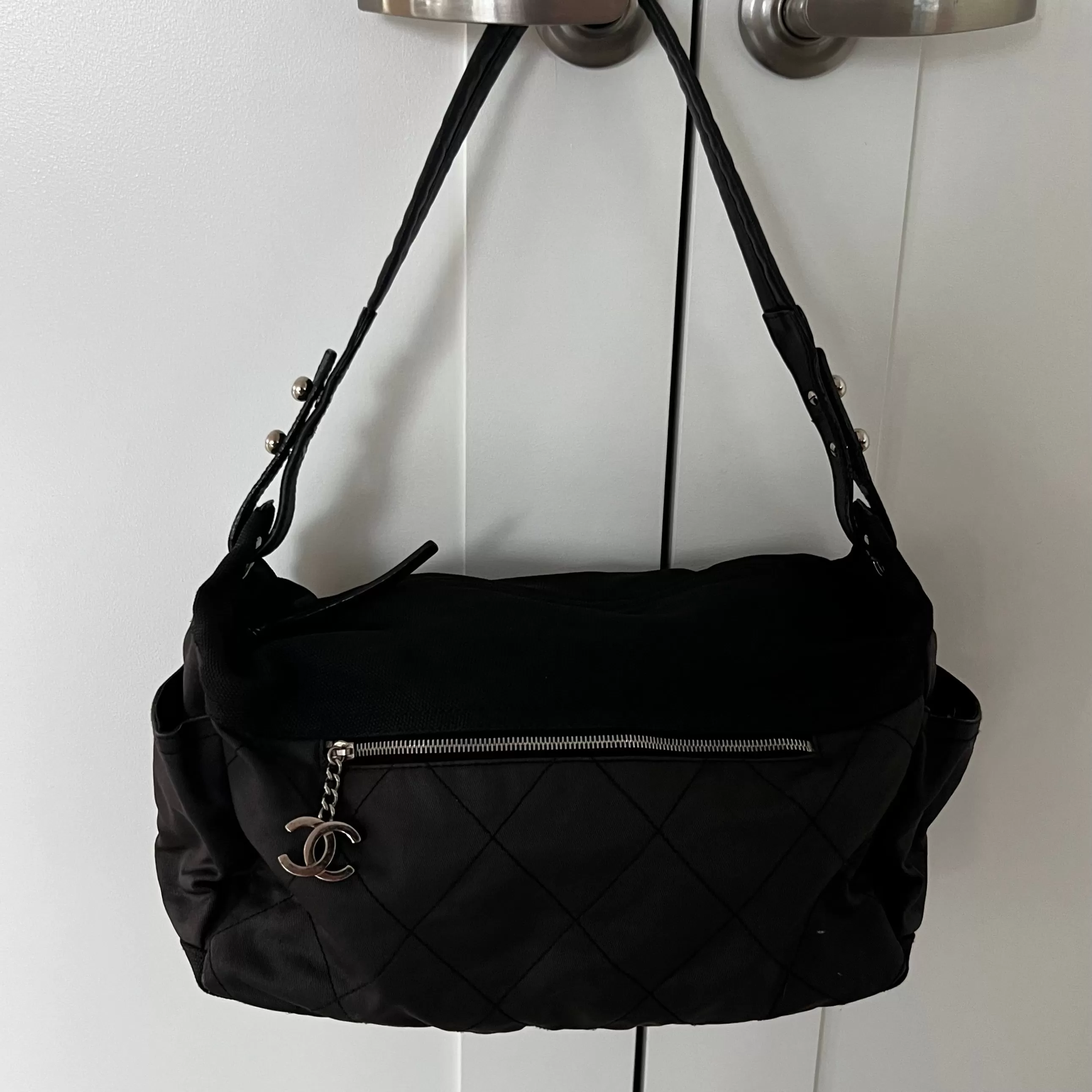 Chanel Black Coated Canvas Paris Biarritz Shoulder Bag