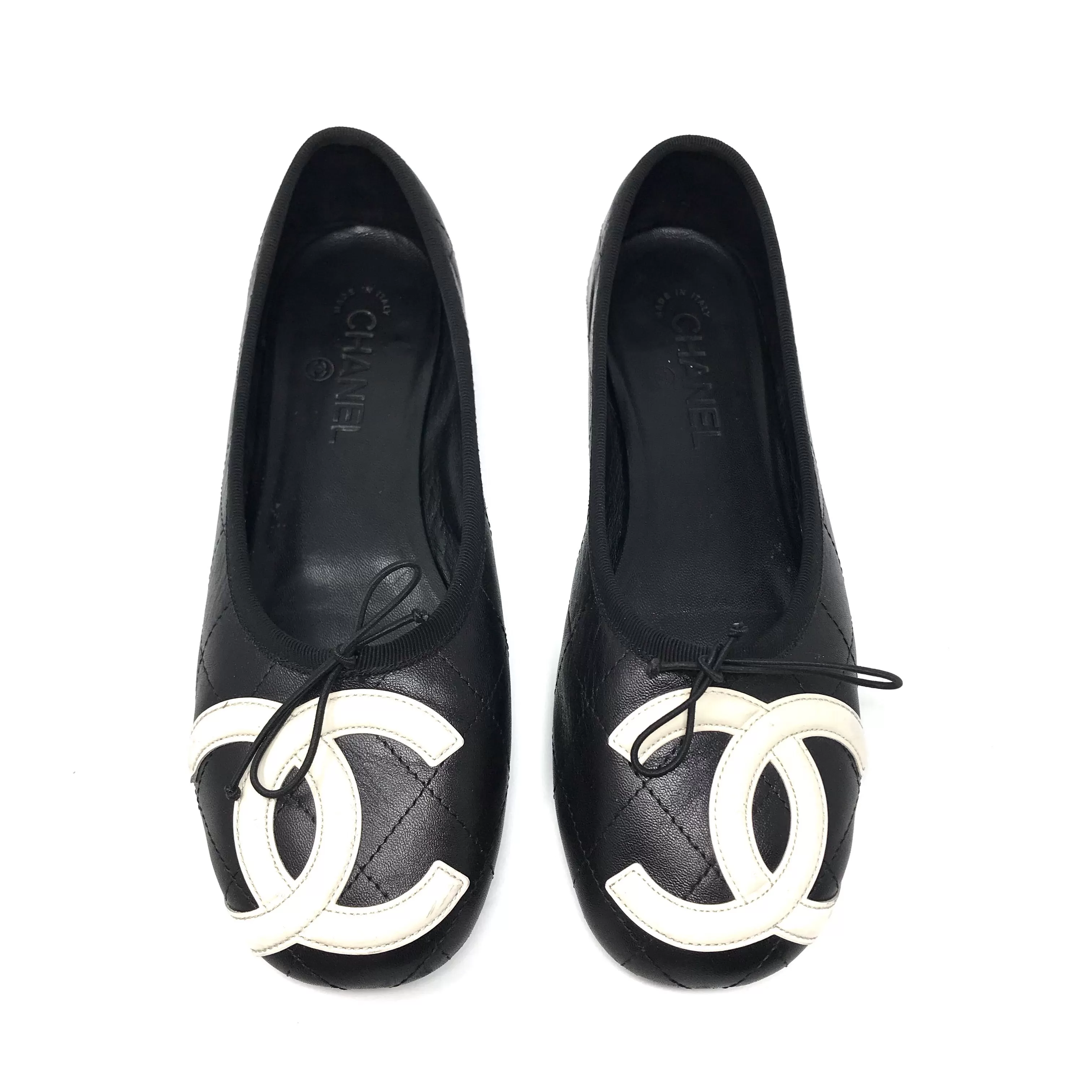 Chanel Cambon Black White CC Ballet Flats Size US8.5 | IT39B