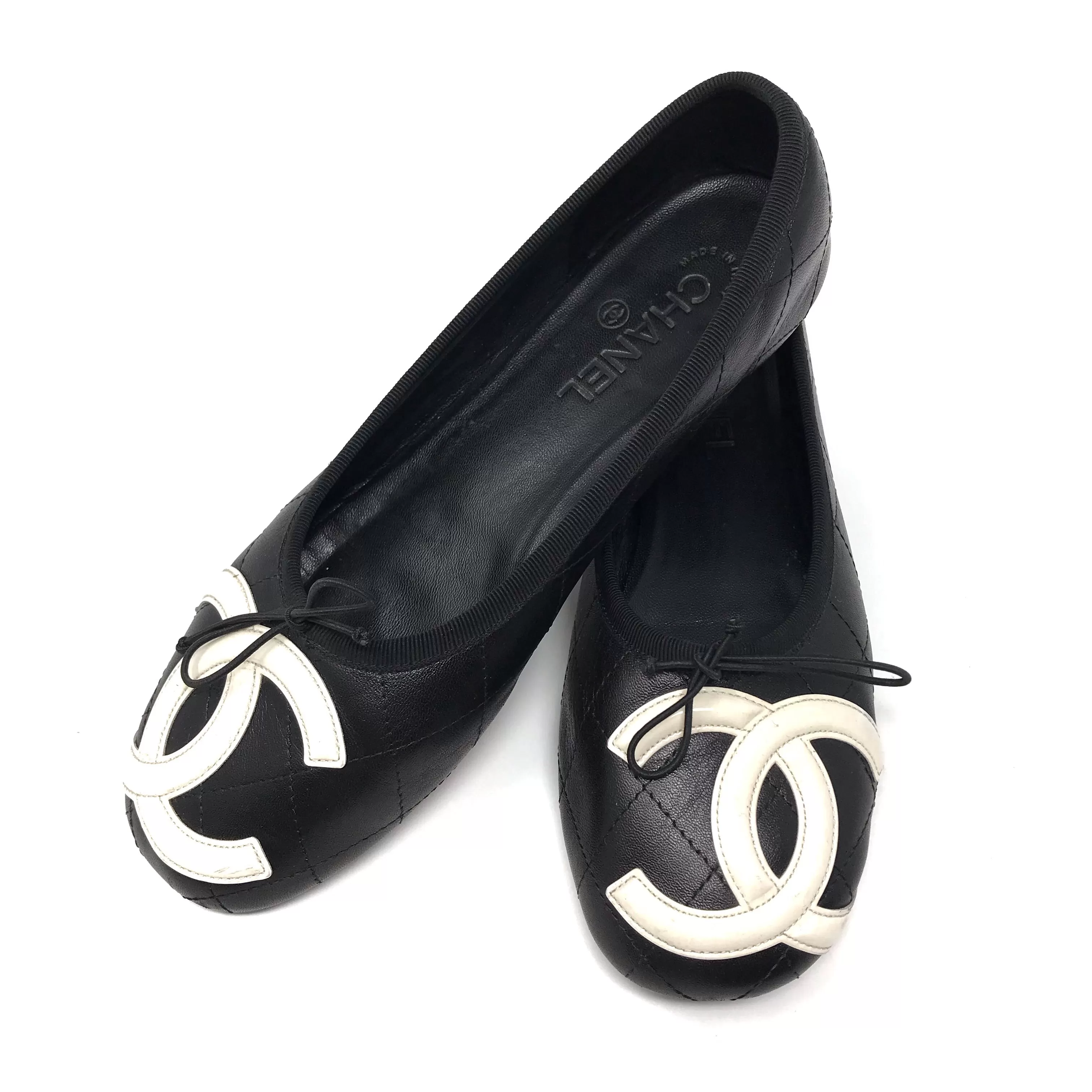 Chanel Cambon Black White CC Ballet Flats Size US8.5 | IT39B