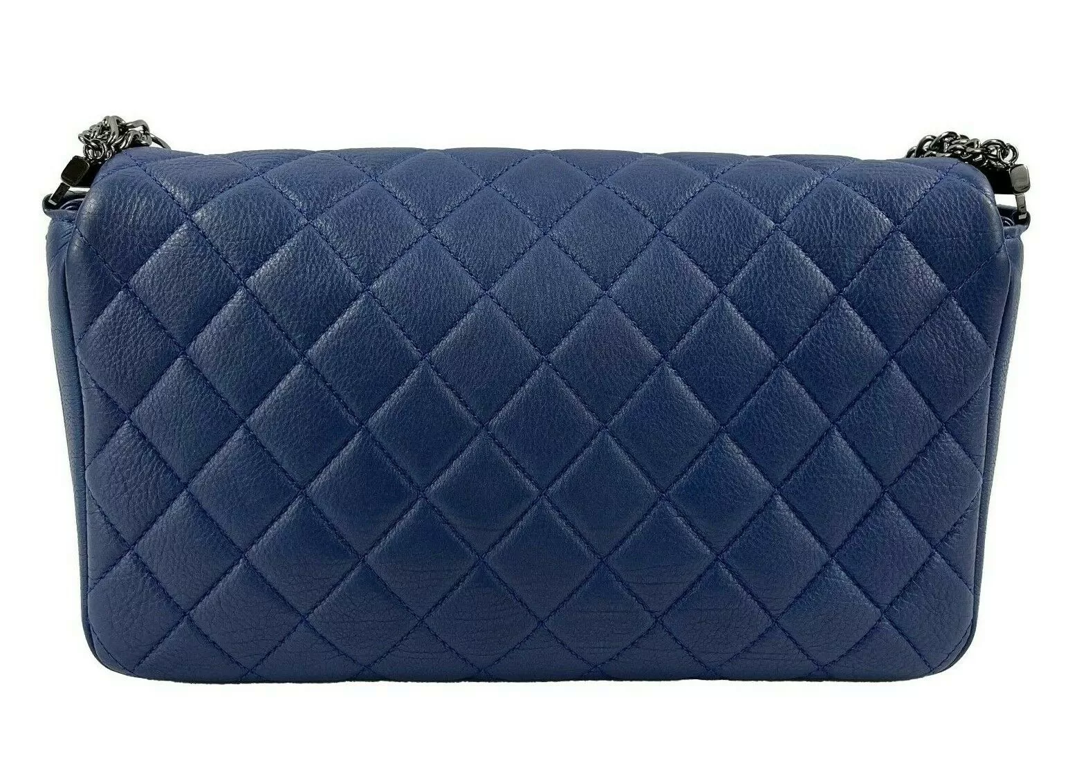 CHANEL - Quilted Leather Medium Single Flap Blue / Ruthenium Shoulder Bag