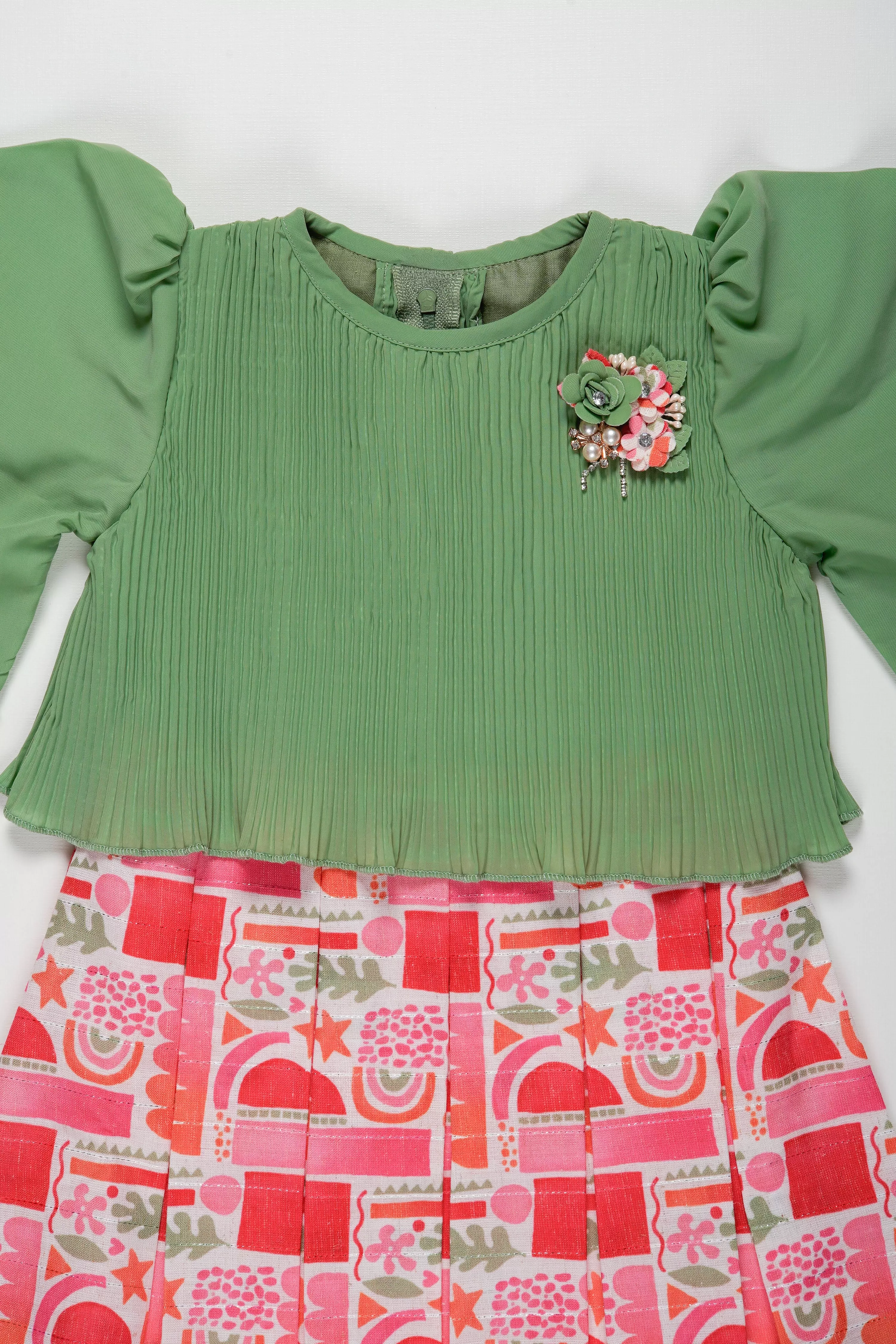 Chic Summer Cotton Frock for Girls - Vibrant Green and Pink