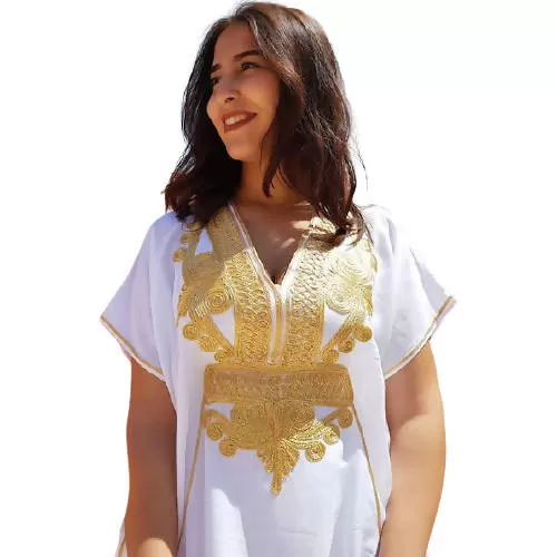 Chic White and Gold Gandoura