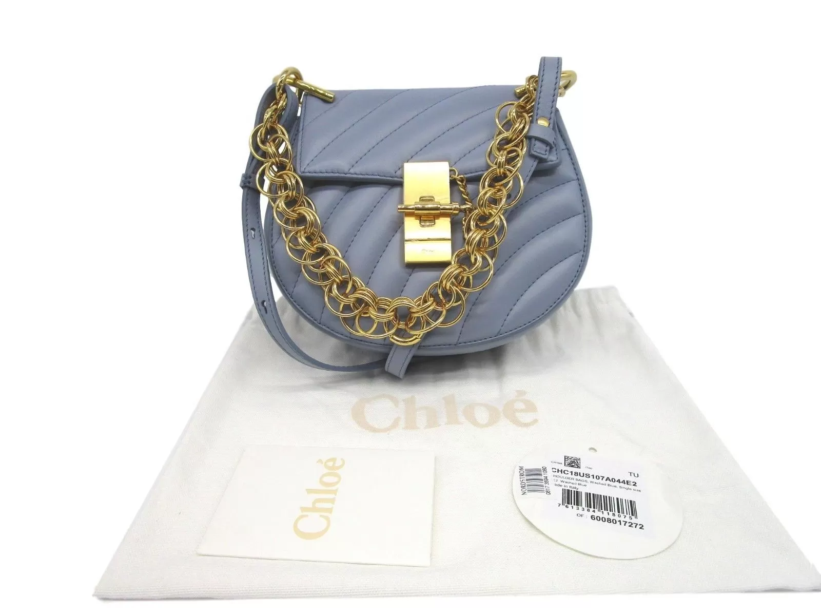 Chloe Drew Mini Bijou Leather Crossbody Washed Blue