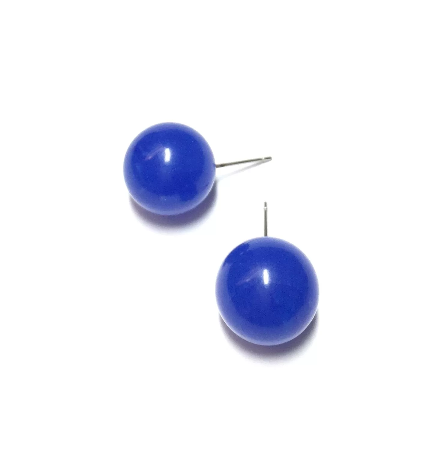 Cobalt Blue Marbled Ball Stud Earrings