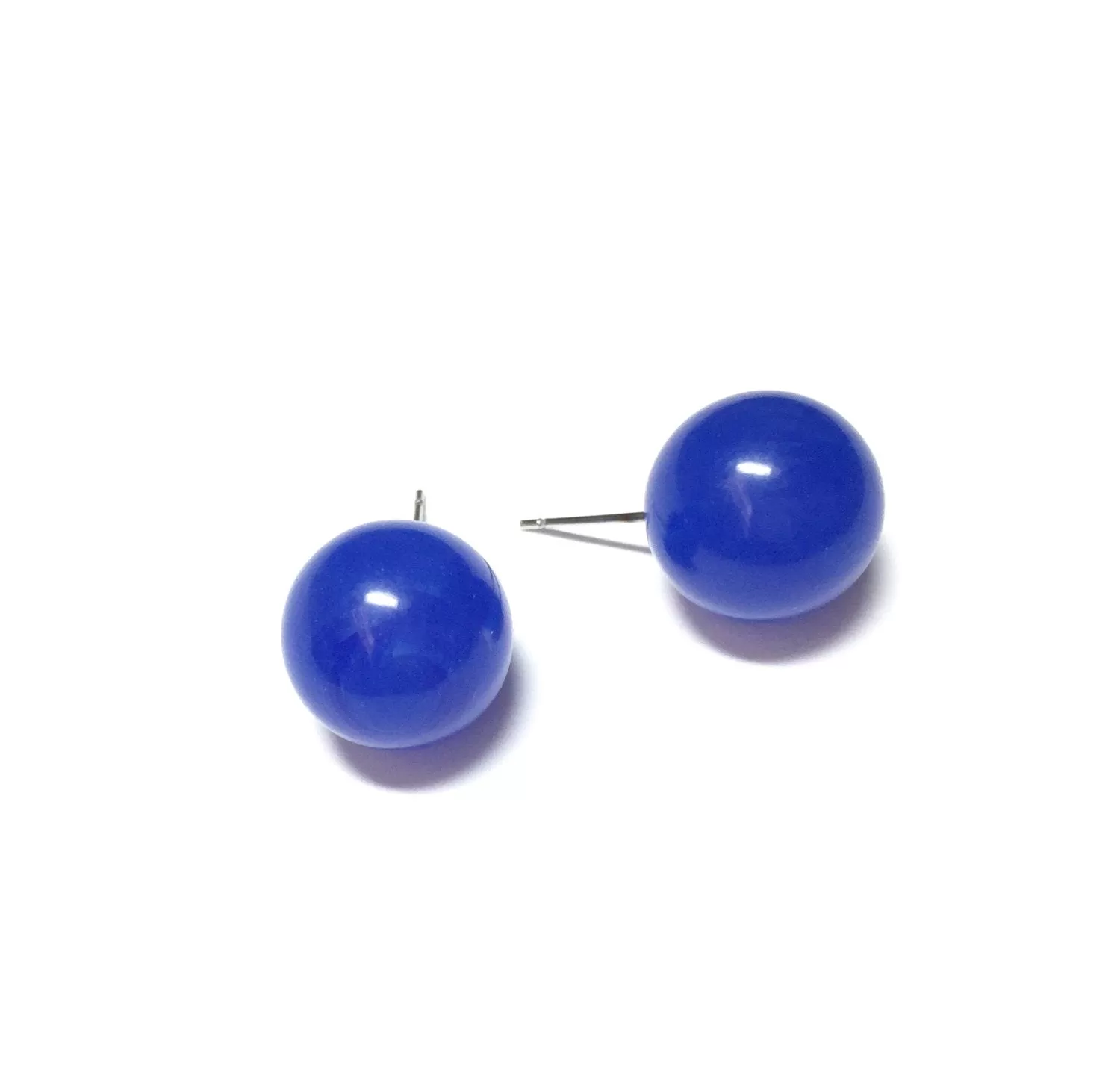 Cobalt Blue Marbled Ball Stud Earrings